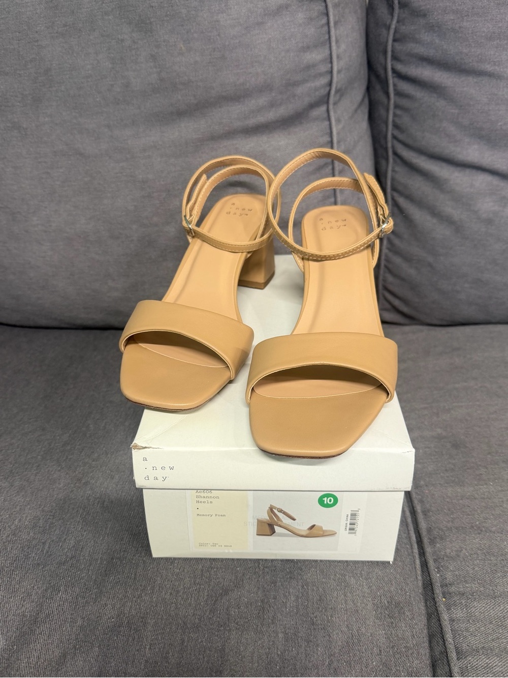 A New Day Tan Block Heel Sandals with Ankle Strap 10